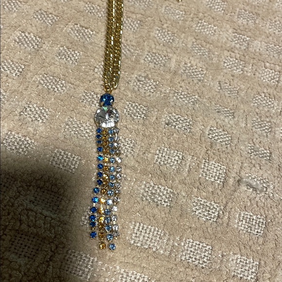 Gold and Blue Crystal Necklace TOVA - Picture 2 of 4